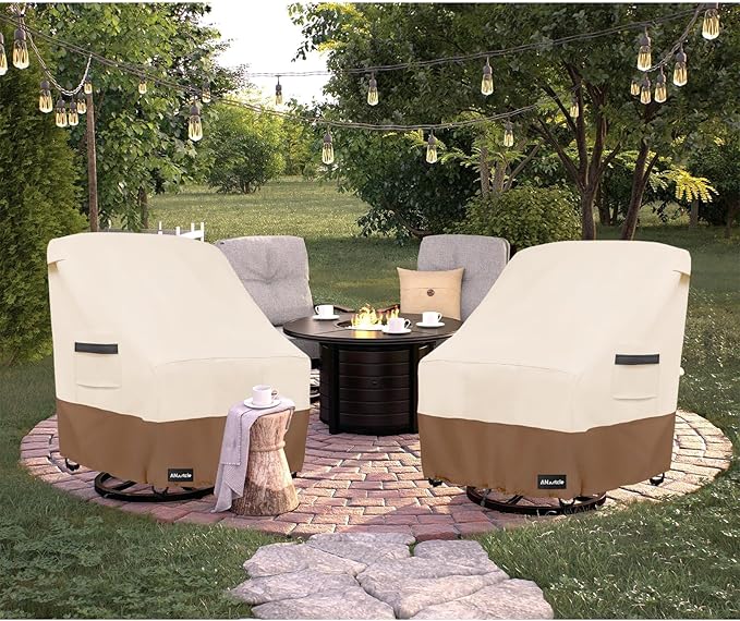 ANartcle Outdoor Swivel Lounge Chair Cover 2 Pack,Waterproof Heavy Duty Lawn Patio Chair Covers,Patio Swivel Chair Covers for Outdoor Furniture (33 W x 35 D x 38.5 H inches) Beige&Brown