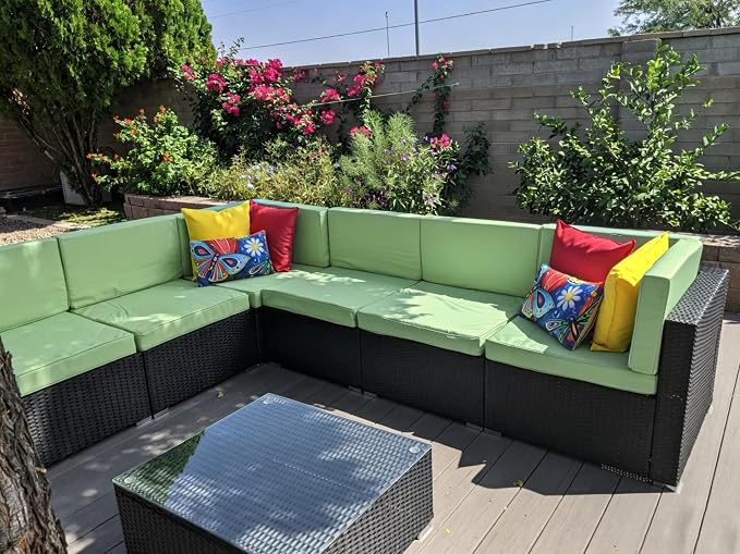 Outdoor Cushion Covers Replacement 14 Pcs Patio Cushion Covers fit for 7Pieces 6-Seater Wicker Rattan Sectional Couch Sofa Outdoor Cushion Slipcovers Set Seat and Back Cover Only, Bean Green