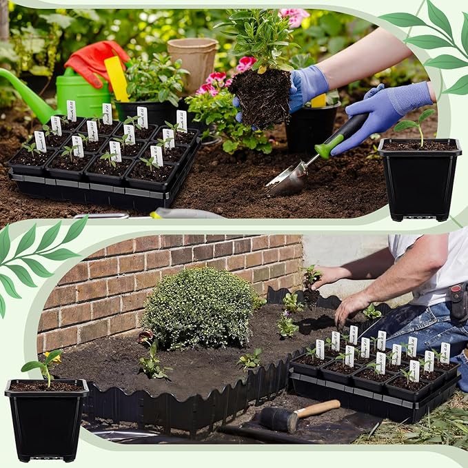 Nuenen Seed Starter Tray 6 Pcs, 3.5 Inch Square Nursery Pots 72 Pcs, Seed Starting Pot with Drainage, Seedling Trays, Microgreenings Plant Propagation Germination Tray, 6 Set