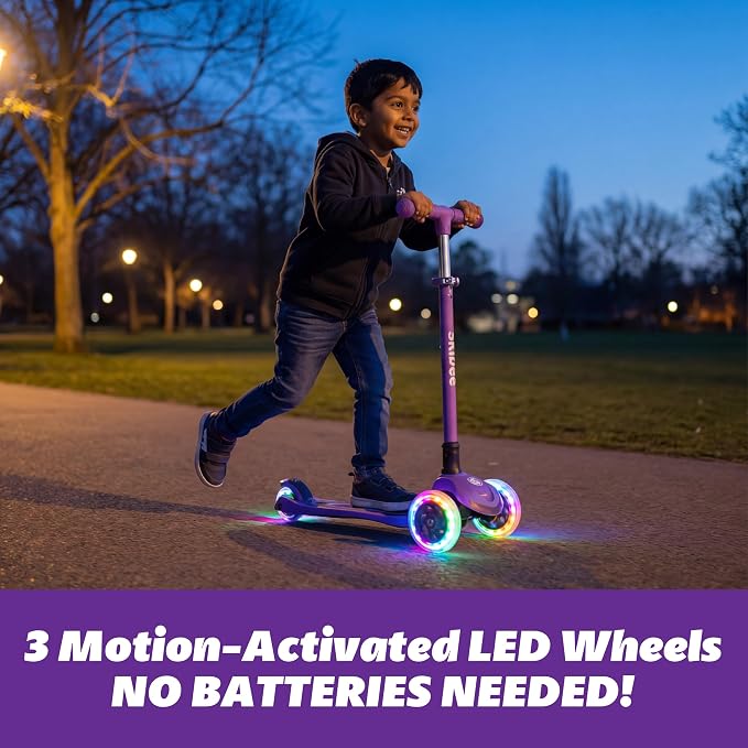 SKIDEE Kick Scooter for Kids Ages 3-5 | Foldable 3 Wheel Scooter with Lean-to-Steer, Adjustable Height, Removable Seat & LED Light Wheels | Toddler Scooter Up to 12 Year Old Boys/Girls