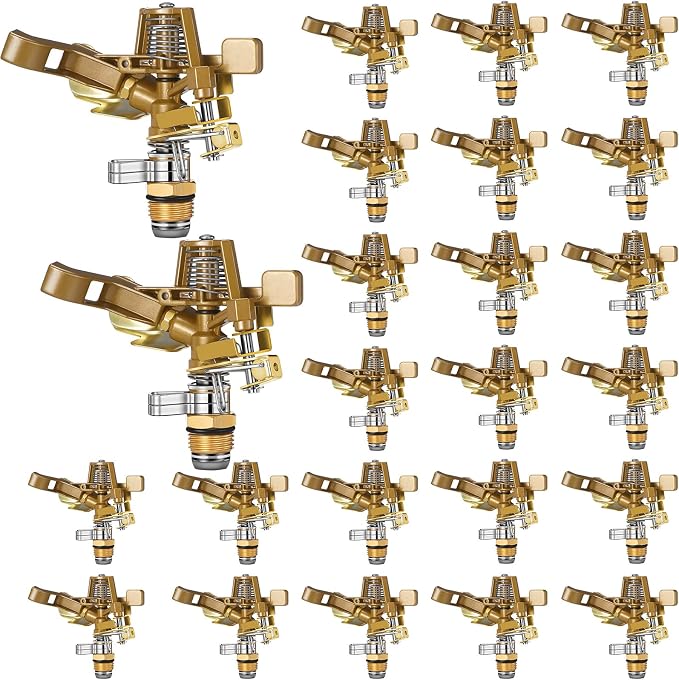 Ferraycle 24 Pieces 1/2 Inch Brass Impact Sprinkler Head with Nozzles Heavy Duty Adjustable 0-360 Degrees Impulse Sprinkler Head Lawn Watering for Yard Irrigation