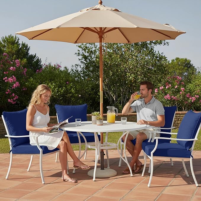 Summsun Patio Chair Cushion Set with Removable Cover, Waterproof Backrest and Seat Cushion Set Replacement for Outdoor Furniture, 19 x 19 Inch, Navy, Set of 4