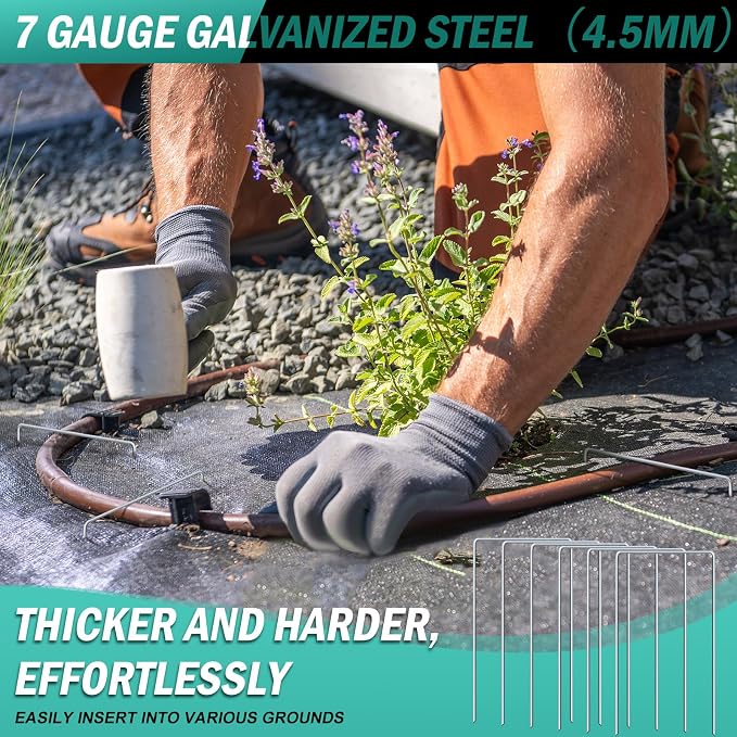 Wonderjune 30 Pack Heavy Duty Wide Landscape Staples, 7 Gauge Galvanized Steel Turf Stakes Garden Stakes Bulk, U Type Anchor for Grass, Securing Weed Barrier Fabric, Pipes, Sod (12"x6")