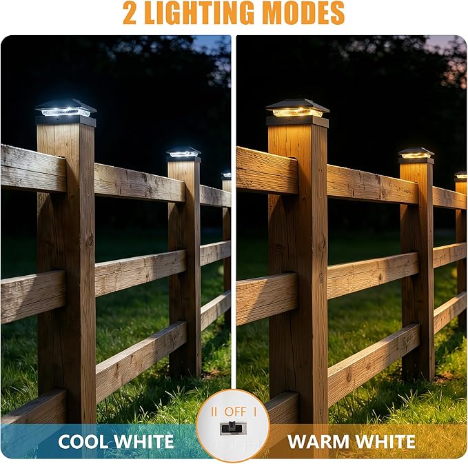 Brightown Solar Post Cap Lights Outdoor 12-Pack, Waterproof Fence Post Solar Lights for 4x4 Wood/Vinyl Posts, 16 LED Deck Post Lights with 2 Color Modes Decorate Patio Porch Garden