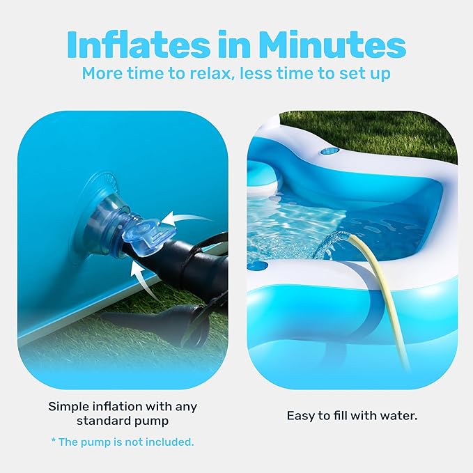 SLOOSH Inflatable Pool for Family with Seats, 120" x 101" x 26" Full-Sized Blow Up Durable Thickened Above Ground Pool with Backrest Cup Holders,Swimming Pools for Backyard Summer Water Lawn, Blue