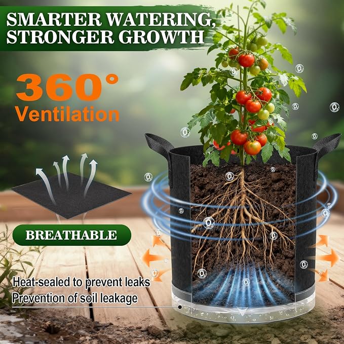 3 Pack 7 Gallon Self-Watering Grow Bags, Thick Nonwoven Fabric Pots with Support Rings and Reinforced Handles, Self-Watering Planters with Bottom Reservoir for Tomatoes Peppers Potatoes and Vegetables