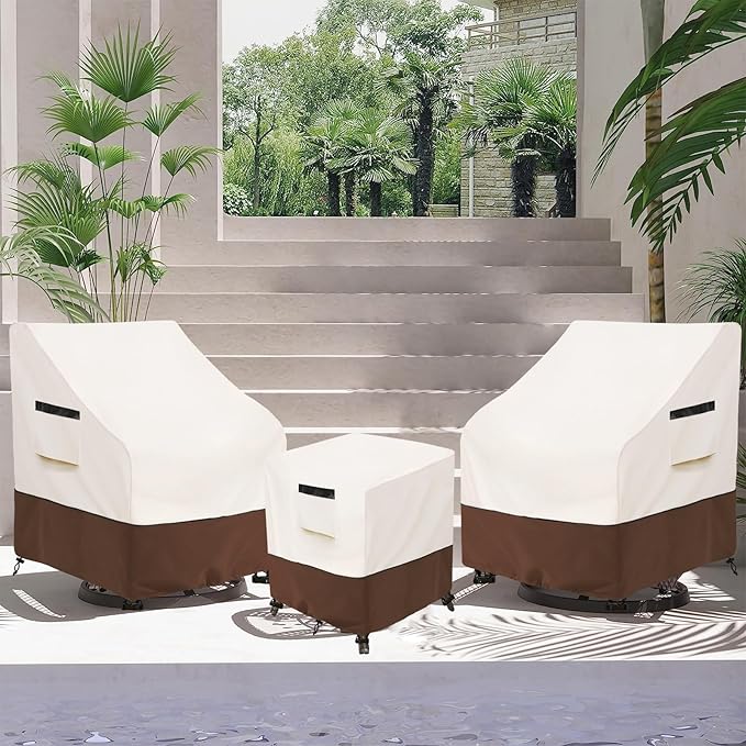 Patio Furniture Set Covers for 3 Piece Outdoor Bistro,Waterproof 100% Outdoor Furniture Cover for 2 Swivel Chairs and Coffee Table,Beige