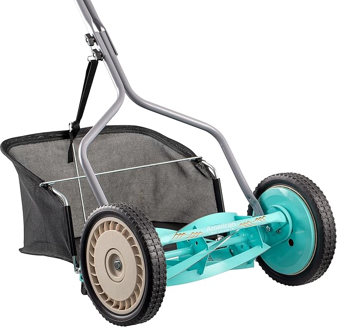 American Lawn Mower Company 1304-14GC 14-Inch 5-Blade Push Reel Lawn Mower with Grass Catcher, Mint & Black+Decker ST8600 5.0 AMP String Trimmer, 13 Inches
