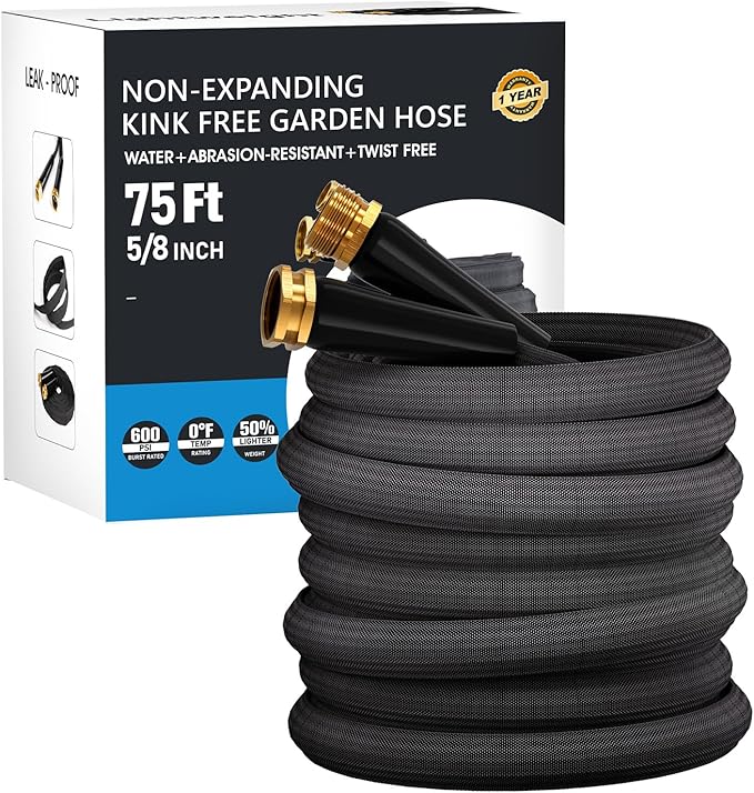 75 FT Garden Hose, Non-Expanding Water Hose, Ultra Flexible, Burst-Resistant, Kink-Free, High-Pressure Garden Hose for Easy All-Weather Use on Lawns, Gardens, and Outdoor Cleaning