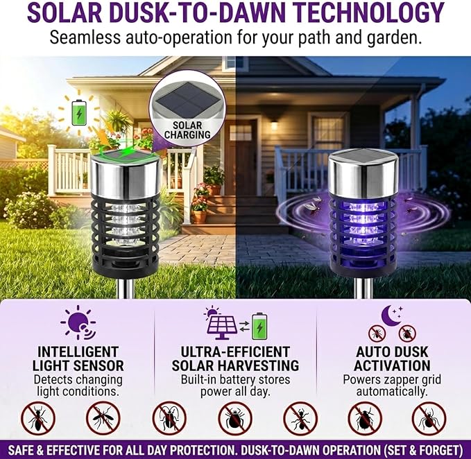 4Pack Solar Bug Zapper Outdoor Mosquito Repellent,Waterproof Mosquito Zapper for Outside,Mosquito Trap Used to Repel Gnat Small Flying Insect,Solar Fly Zapper Outdoor for Garden Patio