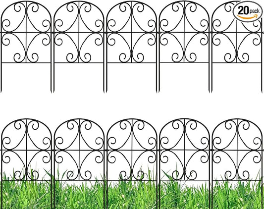 ShopLaLa Decorative Garden Fence Animal Barrier (20 Panels) 12in(L) x 24in(H) Rustproof Metal Wire Butterfly Arch Flower Bed Edging for Landscape Border, Patio Gates Yard Decor Black Fences for Dogs