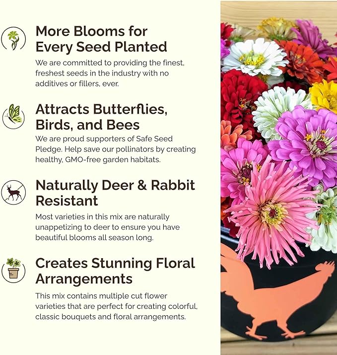 Eden Brothers Zin Master Zinnia Seeds for Planting 2026, 5 lb Flower Seeds Mix 2,400,000+ Seeds – 6 Variety Mix, California Giant, Dahlia, Mexican, Lilliput Zinnia | Non-GMO Garden Seeds, Zones 3-10