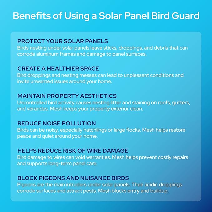 KASTLITE Solar Panel Bird Guard Mesh Kit - 6in x 100ft PVC Coated Galvanized Wire Screen, 100 Stainless Clips, Pliers & Gloves - No Drill Critter Shield, Rodent Barrier Fence for Under Panels, Black