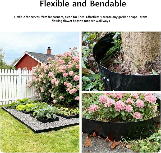 A ANLEOLIFE 20FT Galvanized Steel Landscape Edging, 6-Pack 40" L x 6" H Hammer-in Metal Garden Border with 10 Stakes for Lawn, Pathway, Flower Beds – Black