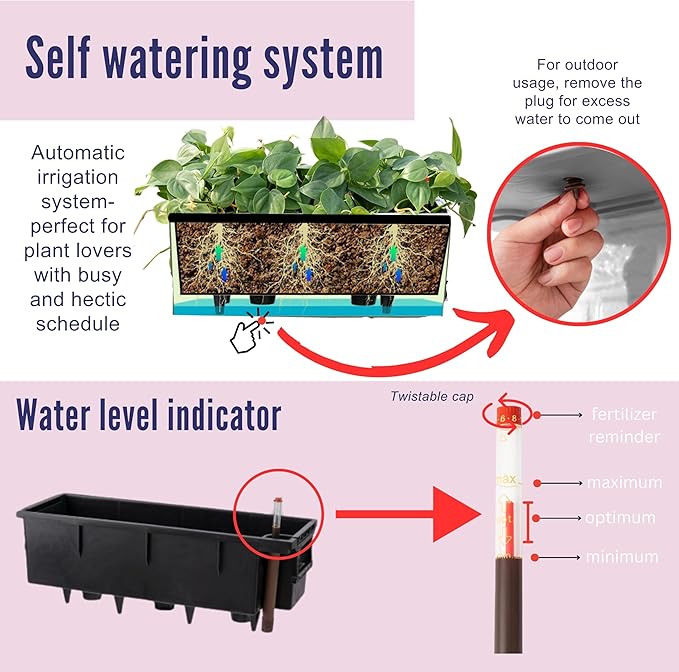 LaLaGreen Railing Planter Box (20 Inch, 4 Pack) White Rectangular Window Flower Boxes with Bracket, Self Watering System Hanging Planter Box for Outdoor Plant Pots Container Deck Rail Fence Balcony