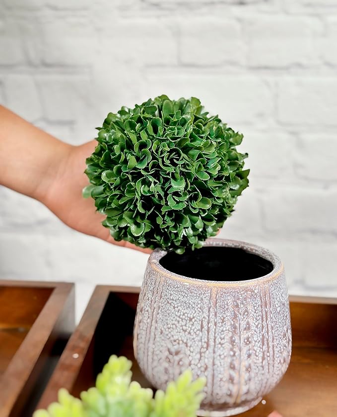 Admired by Nature 3pcs 5" Ball Topiary Plants Artificial Boxwood Topiary Faux Topiaries Artificial boxwood balls for pots for Wedding Decoration, Home Decor, Office Desk, Front Porch Indoor & Outdoor