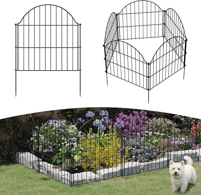 Garden Fence Panels, 24in H x 9.68ft L, 5 Panels Rust-Resistant Decorative Garden Fence, No Dig Small Garden Fence, Animal Barrier Fence for Garden Yard Flower Bed Patio Outdoor