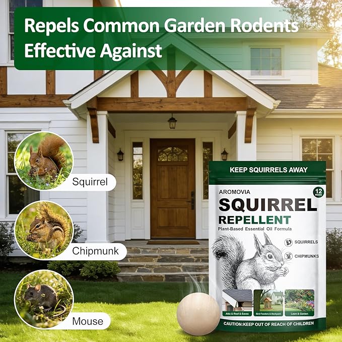 Squirrel Repellent Outdoor Powerful Peppermint Oil Squirrel Repellent Balls, 12-Pack Chipmunk Repellent Peppermint Balls for Outdoor, Pet Safe Formula Squirrel Deterrents for Garden, Patio, Yard