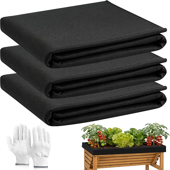 3PCS 64" X 114" Raised Garden Bed Liner, Planter Box Liner with Glove, Non Woven Fabric Flower Bed Liner for Large Veg Trough, Keeps Soil Contained and Water Drained for Outdoor Planter