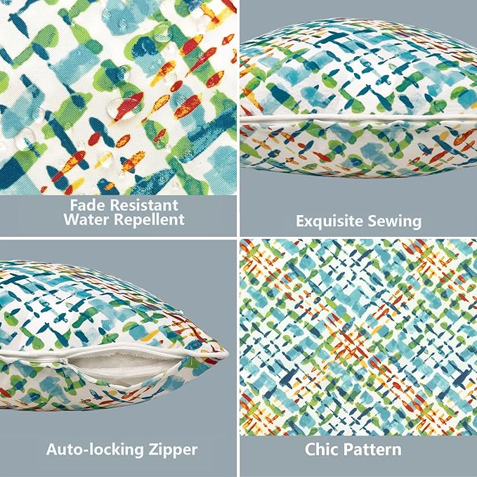 LVTXIII 2 Pack Outdoor Lumbar Pillow Covers 12x20 Inch with Piping, Water-Repellent Back Cushion Covers ONLY for Patio Furniture, Sofa, Garden Bench, Acapa Opal Geometric