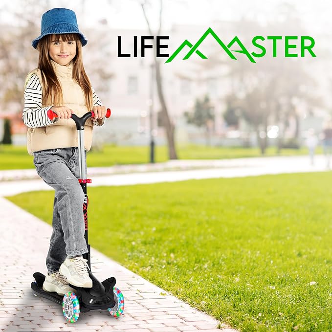 3 Wheel Scooter for Kids with Foldable Seat, Adjustable Handlebar Height, Lean-to-Steer Ride On Toy for Kids Ages 2+, Light-Up LED Wheels, Wide Anti Slip Deck, Indoor & Outdoor Use
