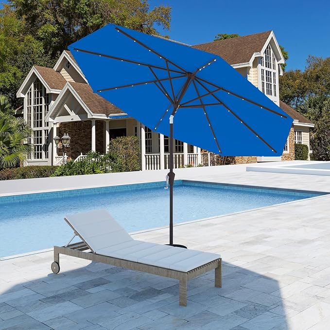 9FT Patio Umbrella with Solar Lights,Outdoor Market Umbrella with Tilt and Crank, LED Lighted Table Umbrella for Garden,Deck,Backyard,Pool,Beach