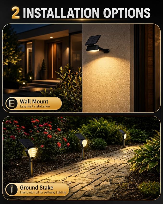 T-SUN Solar Lights Outdoor Waterproof IP65, 6Pack LED Solar Spot Lights Color Changing IP65 Waterproof Smart Auto On/Off for Outside Landscape Garden Yard Lawn Pathway Patio Driveway