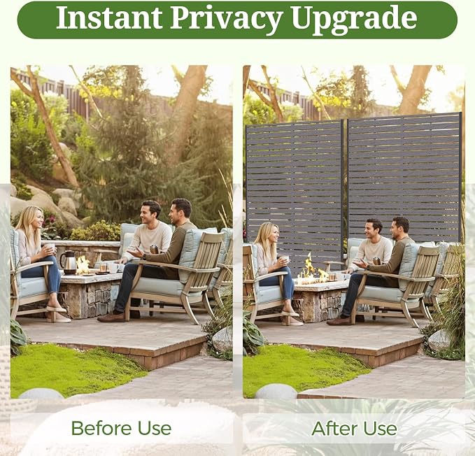 Privacy Screen Outdoor 72" Hx47 W Freestanding Privacy Panel with Stand, HDPE Decorative Privacy Fence with Sandblasting Louver Pattern, Patio Divider Screen, Privacy Screens for Outside