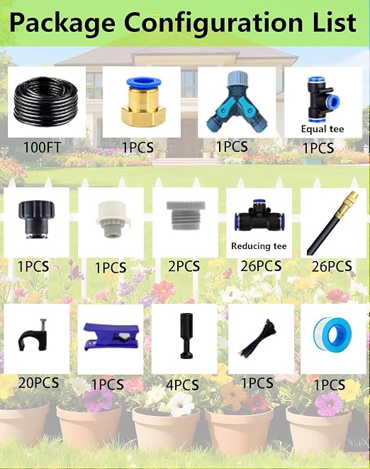 Drip Irrigation System,Automatic Garden Watering System,360° Adjustable Spray Sprinkler Kit, Easy Installation No Tools, Fine Mist Watering for Garden,Patio,Potted Plants,Courtyard Watering System