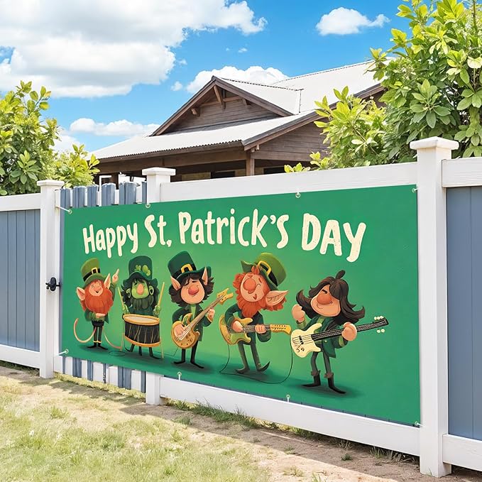 7 * 16FT Summer Garage Door Cover Decorations Sunset Palm Trees Garage Door Banner for Outdoor Indoor Summer Party Photography Backdrop (Happy St. Patrick's Day, 6 * 13 ft)