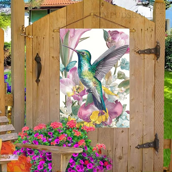 Spring Summer House Flag for Outside 28x40 Double Sided, Hummingbird Flowers Large Garden Flags Seasonal Farmhouse Holiday Yard Outdoor Decoration