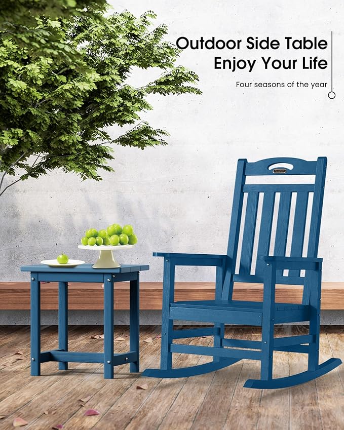Outdoor Side Table, HDPE Small Outdoor Table, Adirondack Side Tables, Outside End Tables for Patio, Porch, Deck, Pool, Weather Resistant (Navy Blue)