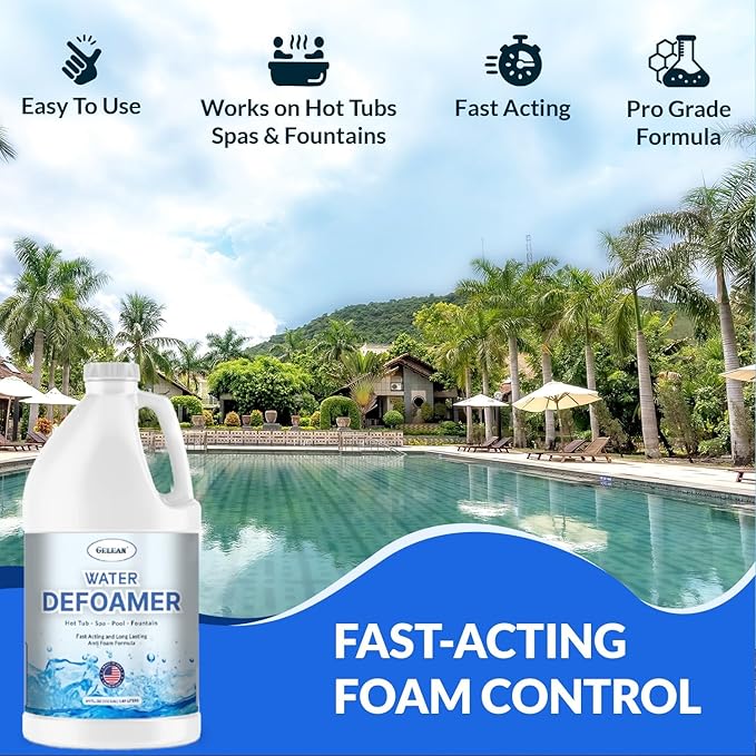 Hot Tub Defoamer - Pool, Fountain, Spa Anti Foam Defoamer -1/2 Gallon (64 oz.)- Eco Friendly & Safe Water Anti Foam - Quickly Removes & Prevents Foam - Silicone Emulsion HotTub Chemicals Made in USA,