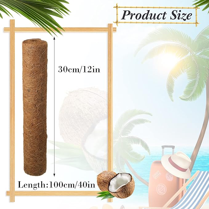 Jetec Coconut Liners for Planters, 12 x 120 Inch Natural Coco Planter Liner Flower Basket, Reptile Carpet, Fiber Mat, Garden Decoration, Animal Pet Reptile Pad