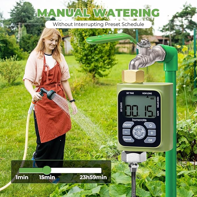 HOMENOTE Misting Cooling System with Timer, 26FT Misting Hose+7 Brass Nozzles+3/4" Brass Adapter+Water Timer with Mist Mode & Irrigation Mode, Outdoor Misters for Patio Cooling and Garden Watering