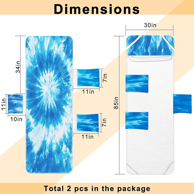 Lounge Chair Towel Cover (Pack of 2), Tie Dye Style Chaise Lounge Cover, Beach Chair Covers with Pockets for Pool Beach Garden Courtyard Outdoor Trips, 85 x30 in, Lake Blue