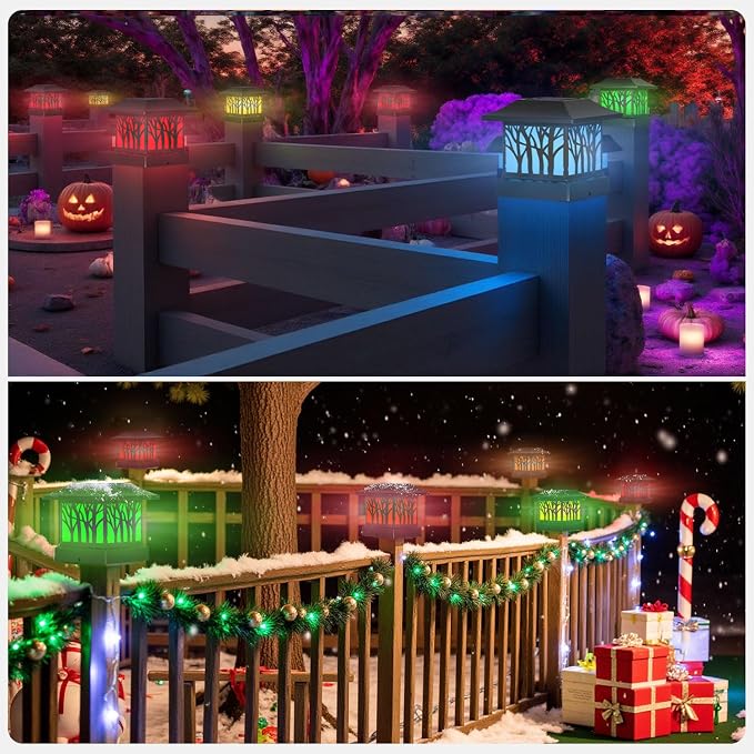 16 Pack Solar Post Cap Lights, Outdoor Fence Solar Powered Cap with 4 Lighting Modes Waterproof Light Decorative for Deck Patio or Garden Decor, Fits 4x4 Wood Vinyl Posts (Tree-Pattern Design)