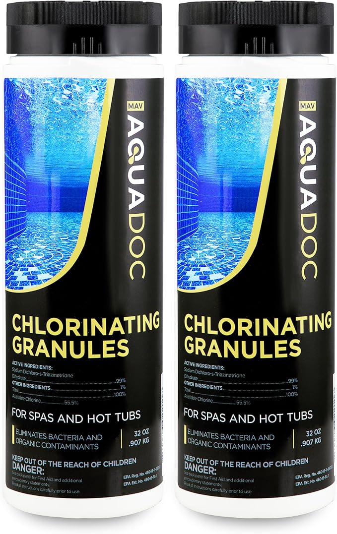 Spa Chlorine for Hot Tub Sanitizer 2lb (2 Pack) - Quick Dissolving Hot Tub Chlorine Granules, Spa Chemicals Made in the USA - AquaDoc