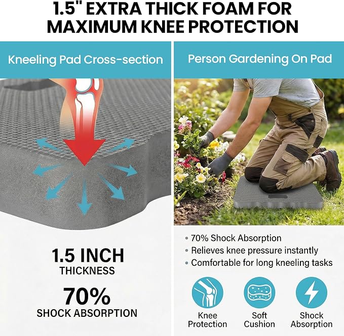 Extra Thick Foam Kneeling Pad for Gardening and Exercise Soft Comfortable Knee Cushion Mat for Floor Work Yard Tasks and Home, Set of 2 Large Grey