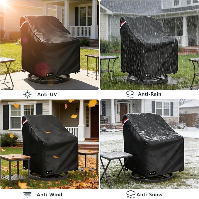 Outdoor Swivel Rocker Chair Cover 4 Pack, Waterproof Rocking Chair Covers, All-Weather Protection Outdoor Lawn Patio Furniture Covers for Patio Chair 35" W x 38" D x 32" H, Black