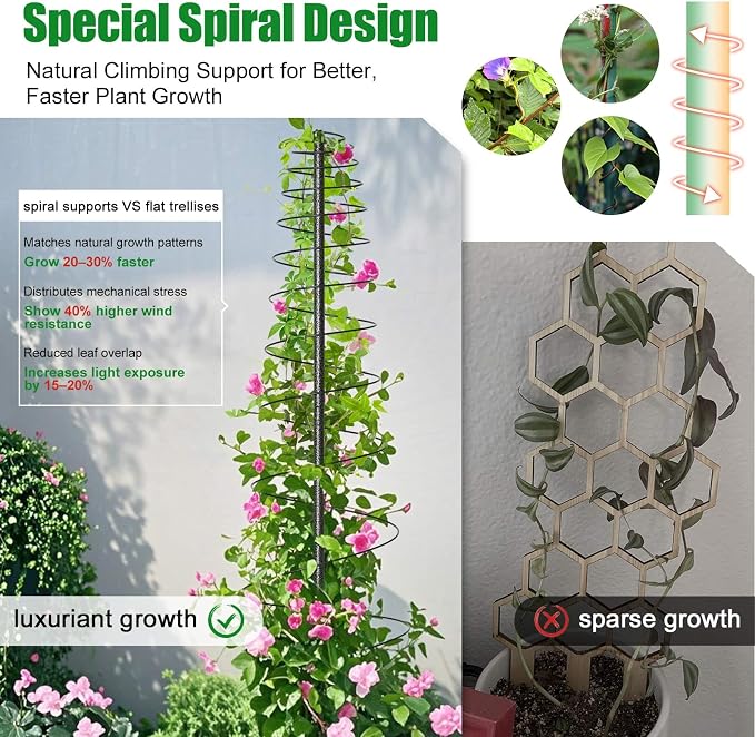 2 Pack Spiral Metal Garden Trellis for Climbing Plants Outdoor Indoor - 44" Adjustable Plant Support Tower with Center Pole, for Outdoor Garden, Raised Bed, Backyard, House Flower Pots & Planters