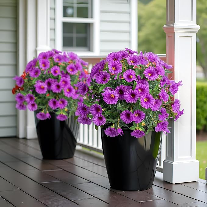 Purple Artificial Morning Glory Flowers for Outdoor Planters, Premium UV Resistant Silk Faux Flowers for Porch, Hanging Basket & Window Box, Cottage Garden Decor, No Pot, 13.3 Inch, 4 Bundles