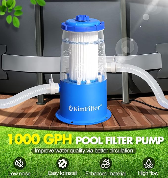 KimFilter Transparent 1000 GPH Above Ground Pool Filter Pump – Easy Cartridge Status Viewing | Powerful Pool Cartridge Filter Pump System | Enhanced Circulation & Filtration for Crystal-Clear Water