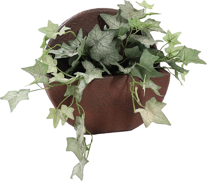 Sunnydaze 12" Round Wall Planter - Polyresin Wall-Hanging Flower Pot for Indoor or Outdoor Use - Dark Brown - Set of 2