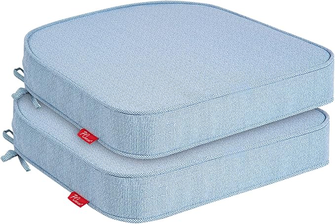 Outdoor Chair Cushions Set of 2, 19x19 Inch U-Shape Patio Seat Cushions with Ties, Water & Fade Resistant High Density Foam Cushions for Garden Patio Chairs, Light Blue