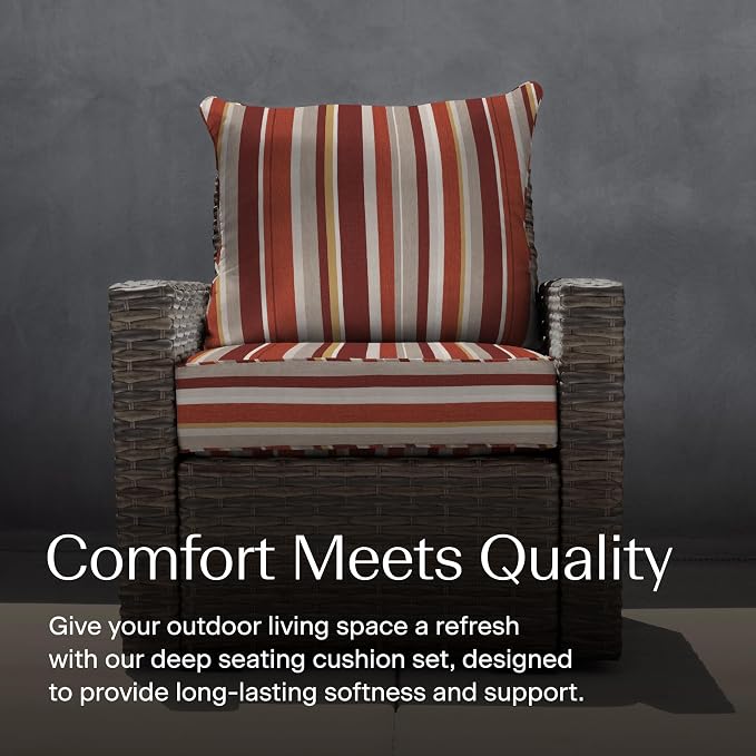 Honeycomb Outdoor Heritage Deep Seat, 24 x 23, Stripe Brick Chair Cushion with Removable Cover, for Patio Furniture