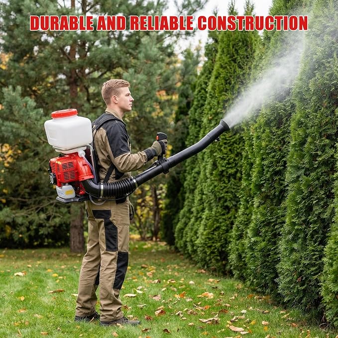 43cc Gas Powered Mosquito Fogger, Backpack Sprayer Cold Fogger with 3.7 Gallon Tank, Adjustable Liquid Spray Powder Duster for Orchard Farm Garden Yard Crop Spraying Control (Red)