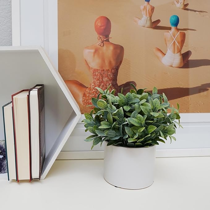Admired by Nature 8.25" H Artficial Frosted Ruscus Ceramic Potted Plant Indoor Faux Plant décor, Wedding Centerpieces, Tabletop, Home Décor, Office Desk, Kitchen Table Décor or Decor for Shelves