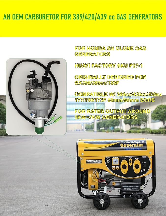 YAMAKATO Huayi P27-1D Gasoline Generator Carburetor Kit OEM for Champion Predator Generac 420cc 439cc 459cc GX390 Powered 6500 8750 9000 5500 7000 8000 7500 9500 etc.……