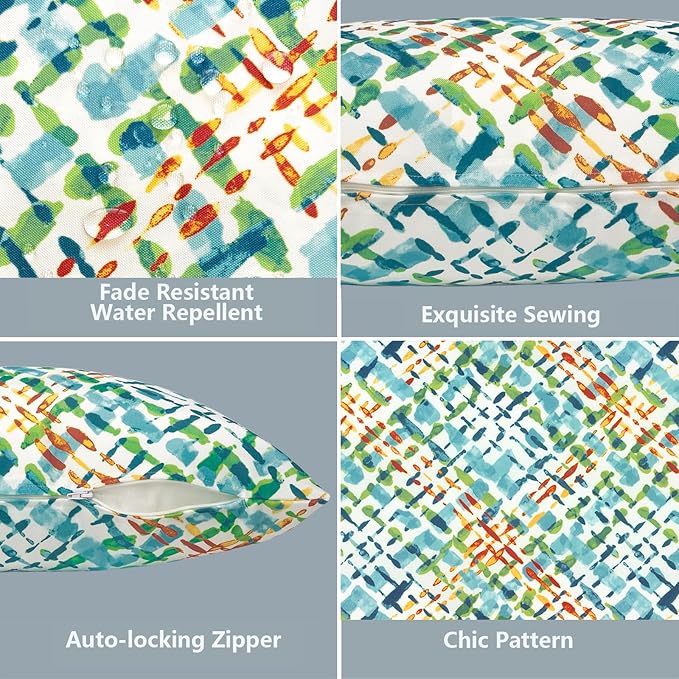 LVTXIII 2 Pack Outdoor Pillow Covers ONLY 18x18 Inch, Water-Repellent Square Decorative Cushion Covers for Patio Furniture, Garden, Sofa, Acapa Opal Geometric